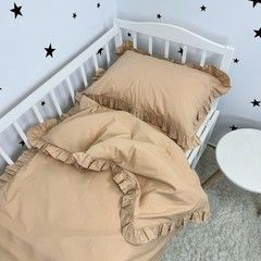 Однотонна постільна білизна з рюшами для ліжка 120х60 см Oh My Kids &laquo;Beige&raquo; ранфорс