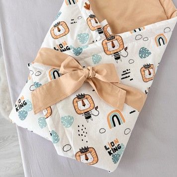 Натуральный плед-конверт для малыша 100&times;80 см Oh My Kids "Львята" бежевый