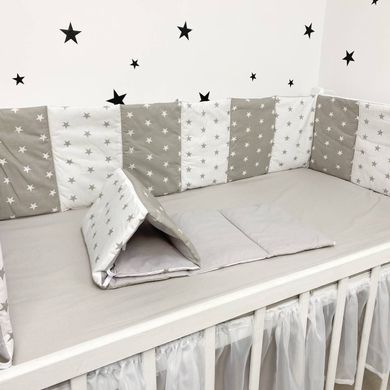 Бортики для кроватки плоские стёганные Oh My Kids «Stars» серый