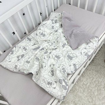 Всесезоний плед на молнії у ліжечко або коляску Oh My Kids "Bears" сірий