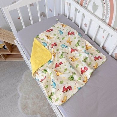 Махровий рушник 70х70 см для купання дитини з куточком Oh My Kids "Динозаврики" жовтий