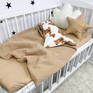 Дитяча натуральна підковдра 120х90 см Oh My Kids "Ведмедики" бежеве піке