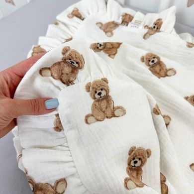 Мусліновий плед з рюшами 90х70 см Oh My Kids "Brown Bears" колір бежевий