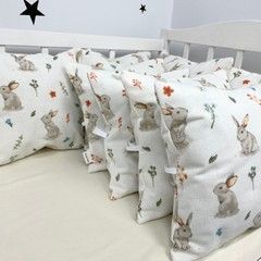 Бортики подушки 6 шт зі зйомними наволочками Oh My Kids "Зайчики" фланель