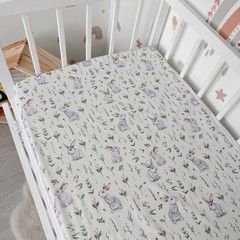 Водонепроницаемая простыня на резинке 120х60 см Oh My Kids "Cute Bannies" серый