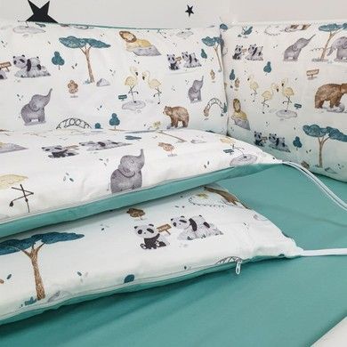 Бортики в детскую кроватку со съёмными наволочками Oh My Kids "Zoo" 6 шт