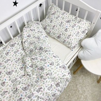Постельный комплект в детскую кроватку 120х60 см Oh My Kids "Зайчики" молочный