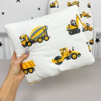 Хлопковая простыня в коляску + подушечка 30х25х3 см Oh My Kids "Строительные машины" желтый
