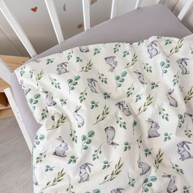 Дитячий плед-ковдра зі зйомним утеплювачем 100х80 см Oh My Kids "Rabbits" піке мʼятний