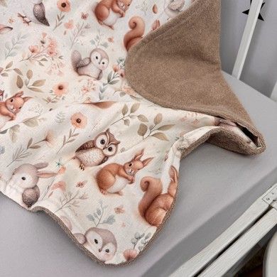 Махровий рушник з куточком 100х100 см Oh My Kids "Лисички Совенята" бежевий