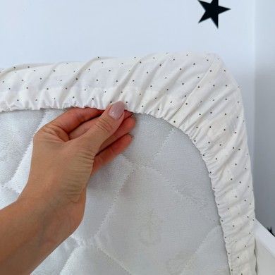 Натуральная простыня на резинке 120х60 см Oh My Kids "Dots" ранфорс молочный