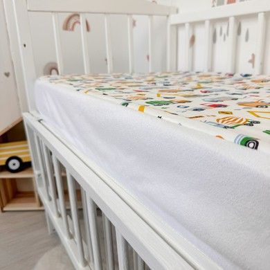 Водонепроникне простирадло на гумці 120х60 см для хлопчика Oh My Kids "Машинки будівельні"