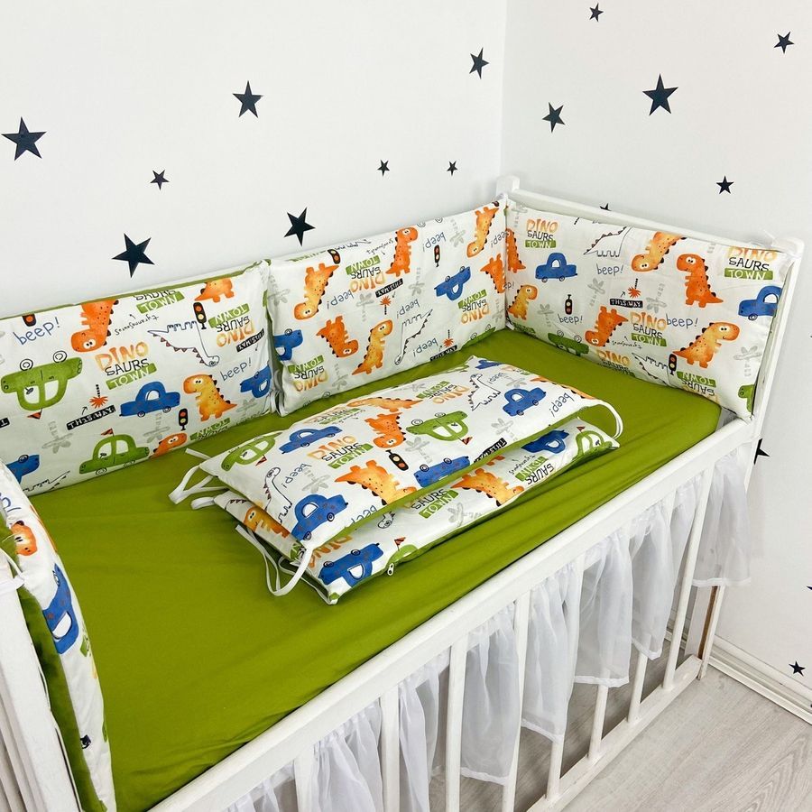 Бортики в ліжечко Oh My Kids &laquo;Dino cars&raquo; 6 шт