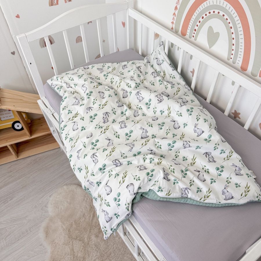 Дитячий плед-ковдра зі зйомним утеплювачем 100х80 см Oh My Kids "Rabbits" піке мʼятний