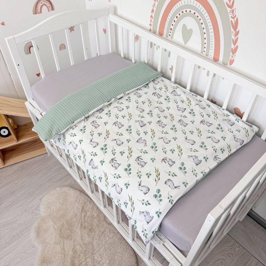 Дитячий плед-ковдра зі зйомним утеплювачем 100х80 см Oh My Kids "Rabbits" піке мʼятний