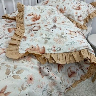 Дитячий постільний комплект з рюшами в ліжко 120х60 см з підковдрою 140х110 см Oh My Kids &laquo;Совенята Лисички&raquo; ранфорс