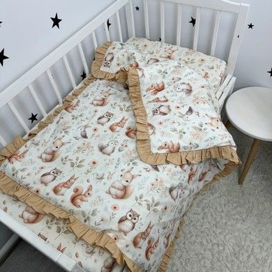Дитячий постільний комплект з рюшами в ліжко 120х60 см з підковдрою 140х110 см Oh My Kids &laquo;Совенята Лисички&raquo; ранфорс