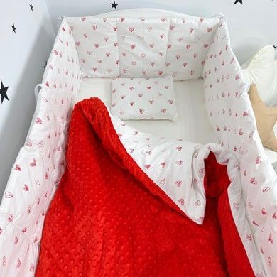 Комплект з всесезонним пледом у дитяче ліжечко Oh My Kids "Сердечки" червоний