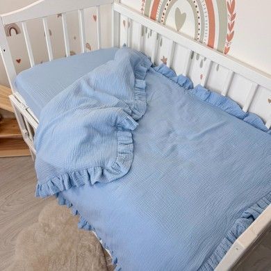 Мʼяка дитяча муслінова постіль у ліжко 120х60 см з рюшами Oh My Kids "Sky Blue" блакитний