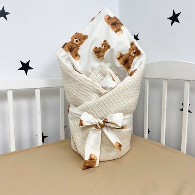 Дитячий конверт-плед зі зйомним утеплювачем Oh My Kids "Ведмедики" молочний