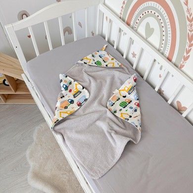 Бавовняний махровий рушник 70х70 см з куточком для хлопчика Oh My Kids "Різнокольорові машинки" сірий 100% бавовна