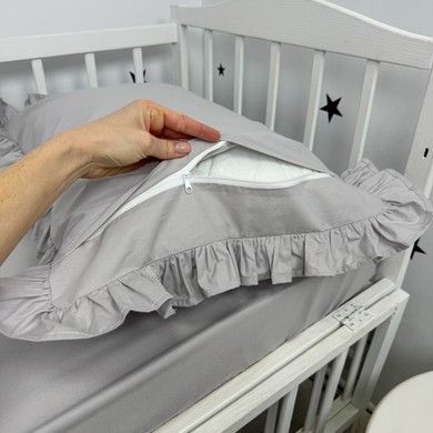 Комплект постільної білизни з рюшами для ліжка 120х60 см з підковдрою 120х90 см Oh My Kids &laquo;Grey&raquo; ранфорс