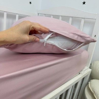 Однотона сатинова дитяча постільна білизна для ліжка 120х60 см Oh My Kids рожево-пудрова