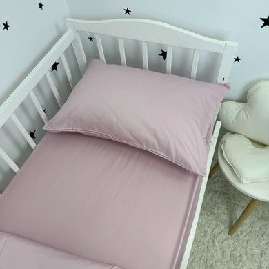 Однотона сатинова дитяча постільна білизна для ліжка 120х60 см Oh My Kids рожево-пудрова
