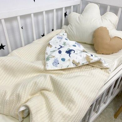 Пледик всесезонний у ліжечко та коляску 100х80 см Oh My Kids "Дино" молочний