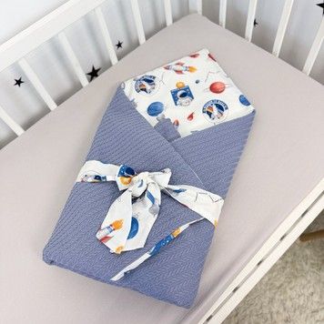 Всесезонный детский конверт-одеяло 100х80 см Oh My Kids &laquo;Космические корабли&raquo; синий