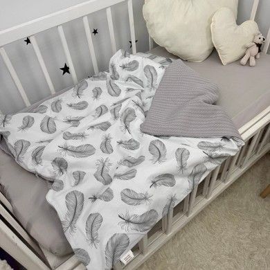 Конверт-плед на виписку для новонародженого Oh My Kids "Пірʼя" сірий