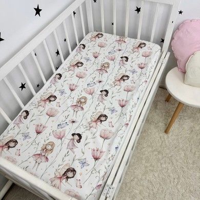 Водонепроникне простирадло для дівчинки в ліжечко 120х60 см Oh My Kids "Феєчки"