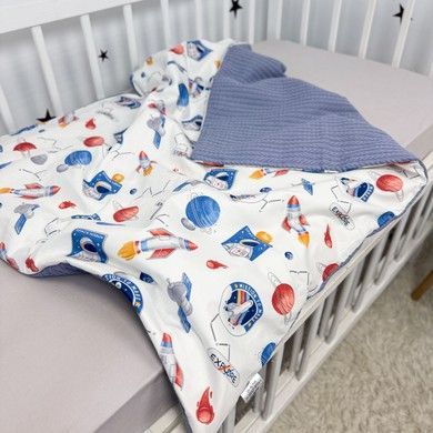 Всесезонний дитячий конверт-ковдра 100х80 см Oh My Kids &laquo;Космічні кораблі&raquo; синій