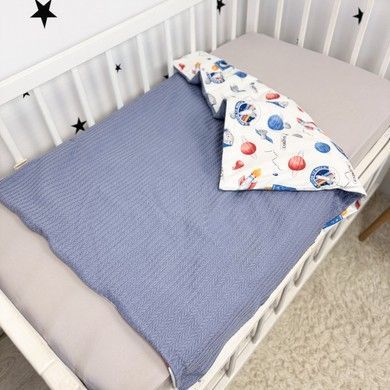 Всесезонний дитячий конверт-ковдра 100х80 см Oh My Kids &laquo;Космічні кораблі&raquo; синій