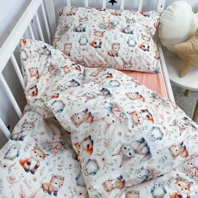 Комплект в кроватку бортики+постельное белье Oh My Kids "Зайчики Лисички"