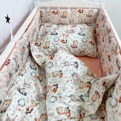 Комплект в кроватку бортики+постельное белье Oh My Kids "Зайчики Лисички"