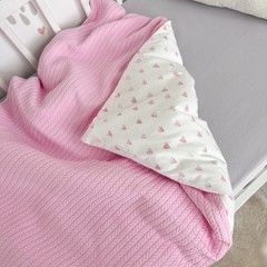 Плед-ковдра для дівчинки зі зйомним утеплювачем 100х80 см Oh My Kids "Pink Hearts" рожевий
