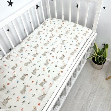 Фланелевая детская простыня на резинке 120х60 см Oh My Kids &laquo;Зайчики&raquo;