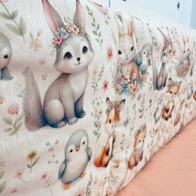 Комплект в кроватку постельное белье+бортики Oh My Kids "Зайчики Лисички" персиковый