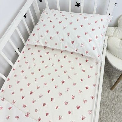 Натуральна наволочка 40х60 см Oh My Kids "Red Hearts"