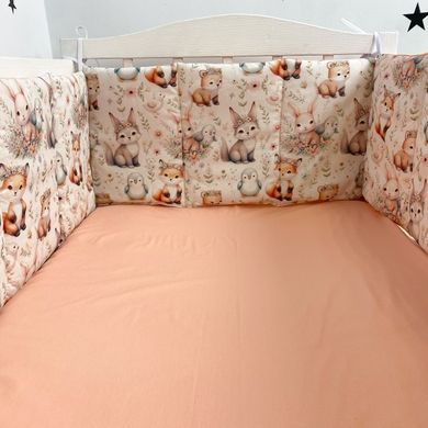 Комплект в ліжечко постільна білизна+бортики Oh My Kids "Зайчики Лисички" персиковий