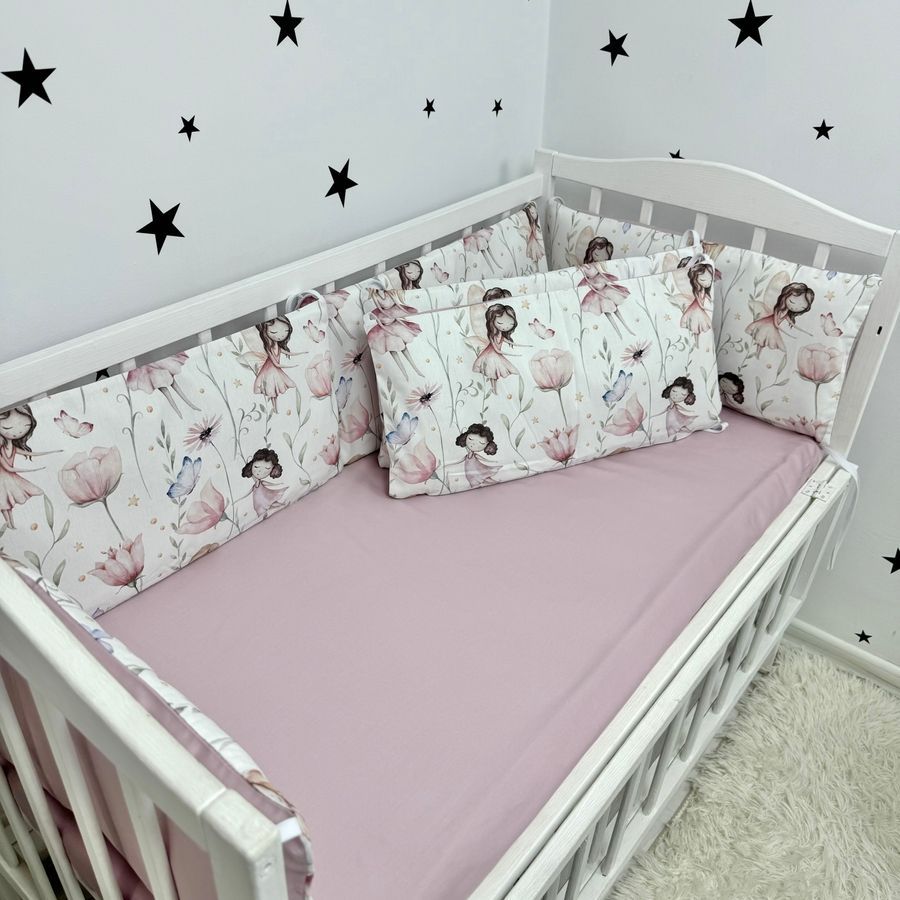 Бортики зі зйомними наволочками для дівчинки Oh My Kids "Феєчки" 6 шт