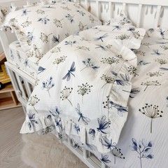 Дитяча муслінова постільна білизна у ліжко 120х60 см з рюшами Oh My Kids "Dragonfly" блакитний