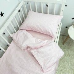 Сатинова дитяча постільна білизна 120х60 см для дівчинки Oh My Kids "Dots" рожевий