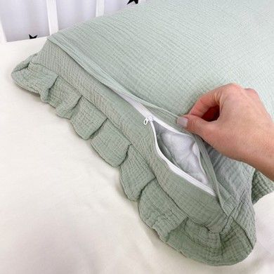 Муслінова наволочка з рюшами 40х60 см Oh My Kids "Dark Mint"