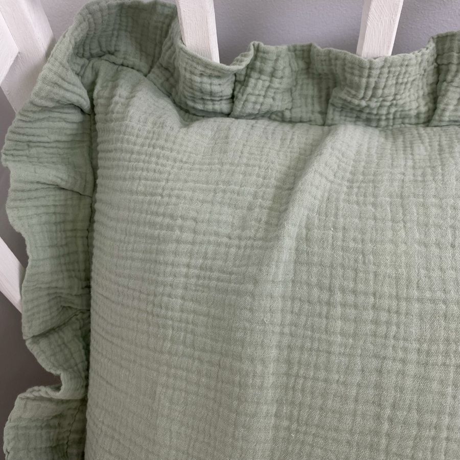 Муслиновая наволочка с рюшами 40х60 см Oh My Kids "Dark Mint"