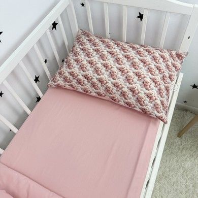Натуральний комплект постільної білизни для дитячого ліжка 120х60 см Oh My Kids &laquo;Ведмедики у хмаринках&raquo; пудровий