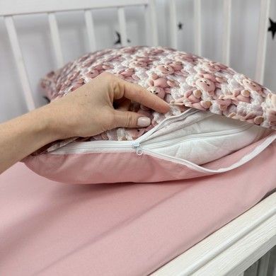 Натуральний комплект постільної білизни для дитячого ліжка 120х60 см Oh My Kids &laquo;Ведмедики у хмаринках&raquo; пудровий