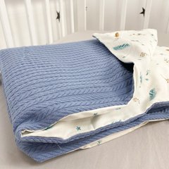 Плед натуральний у ліжечко або коляску для новонародженого Oh My Kids "Перья" піке колір джинс