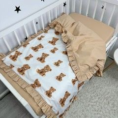 Дитяча підковдра з рюшами 120х90 см Oh My Kids &laquo;Beige Bear&raquo; ранфорс бежевий